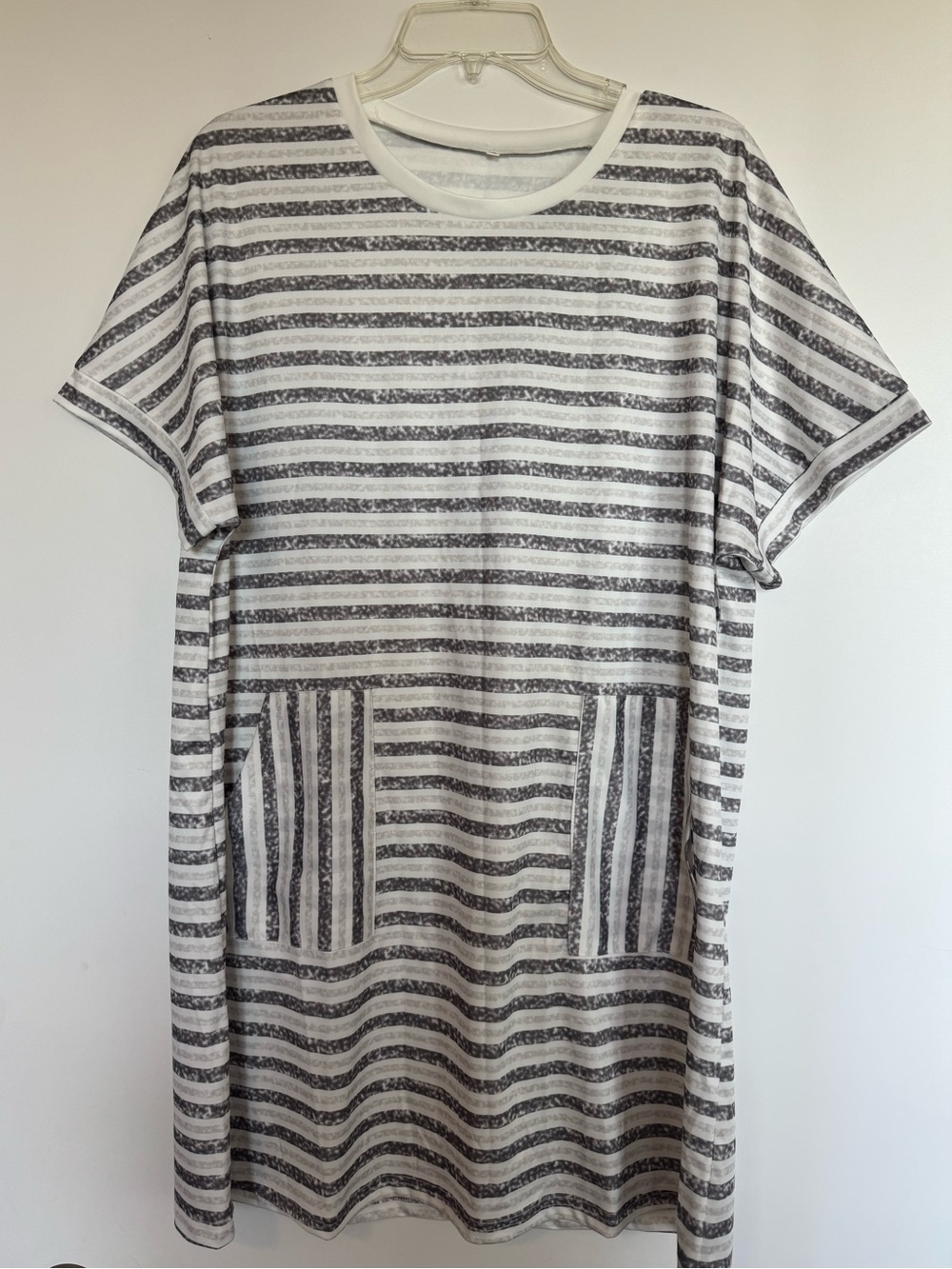 SHEIN Gray and White Striped Midi Pocket Dress